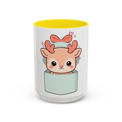 Kawaii Reindeer Christmas Mug, 11oz or 15oz Accent Coffee Mug