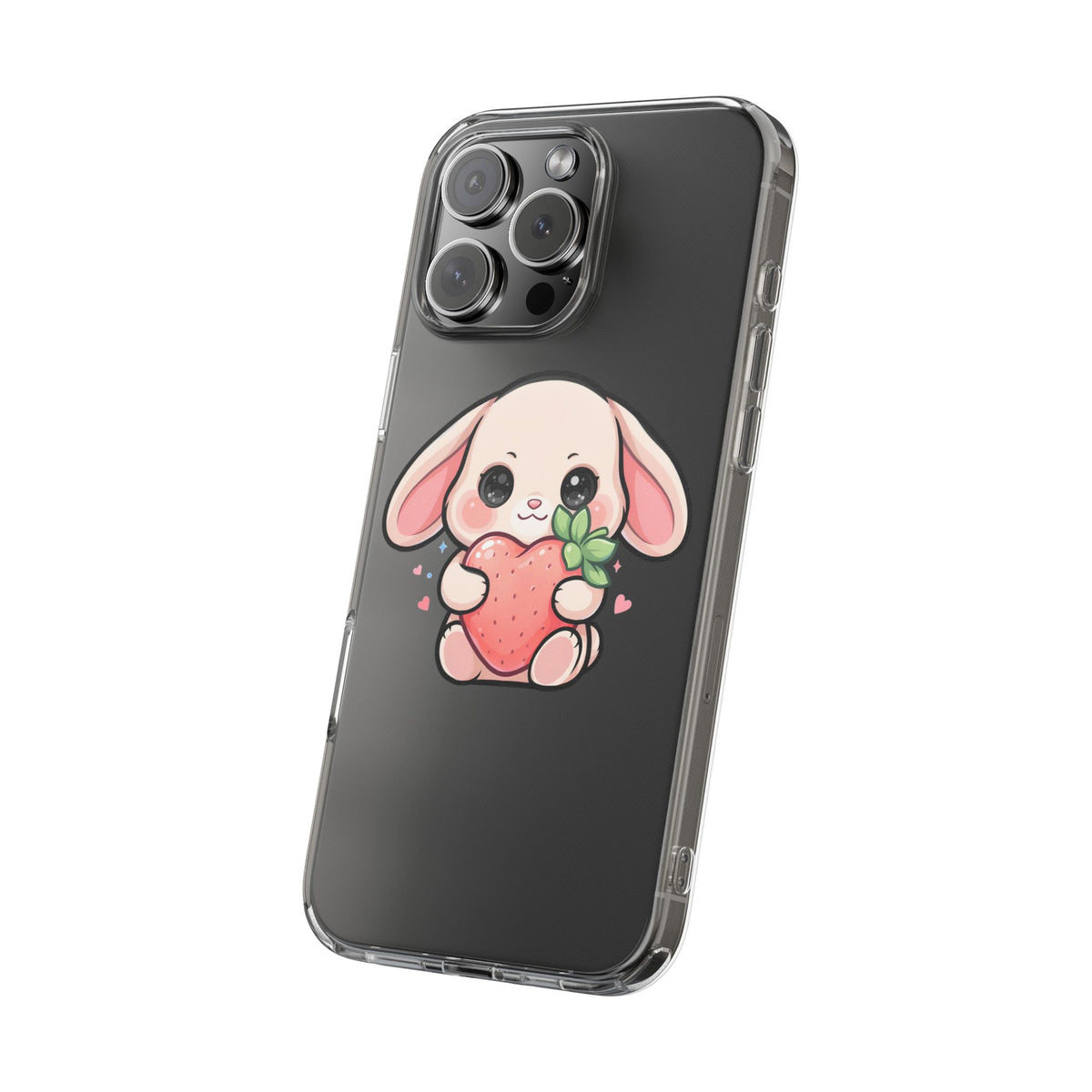 Kawaii Bunny Strawberry Phone Case, Clear Impact-Resistant