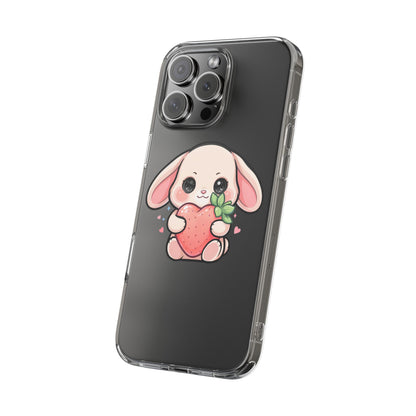 Kawaii Bunny Strawberry Phone Case, Clear Impact-Resistant