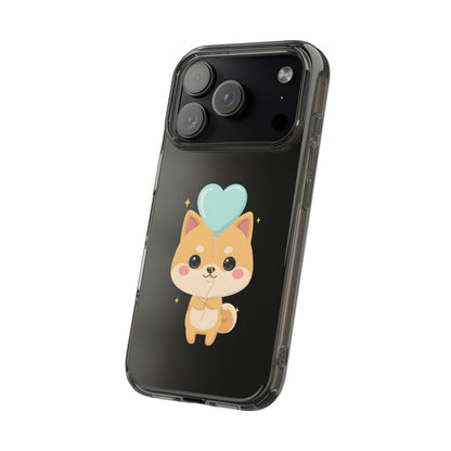 Kawaii Shiba Inu Clear Phone Case with Heart Balloon