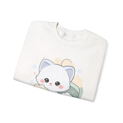 Kawaii Arctic Fox Sweatshirt, Cute Gift Box Fox Crewneck
