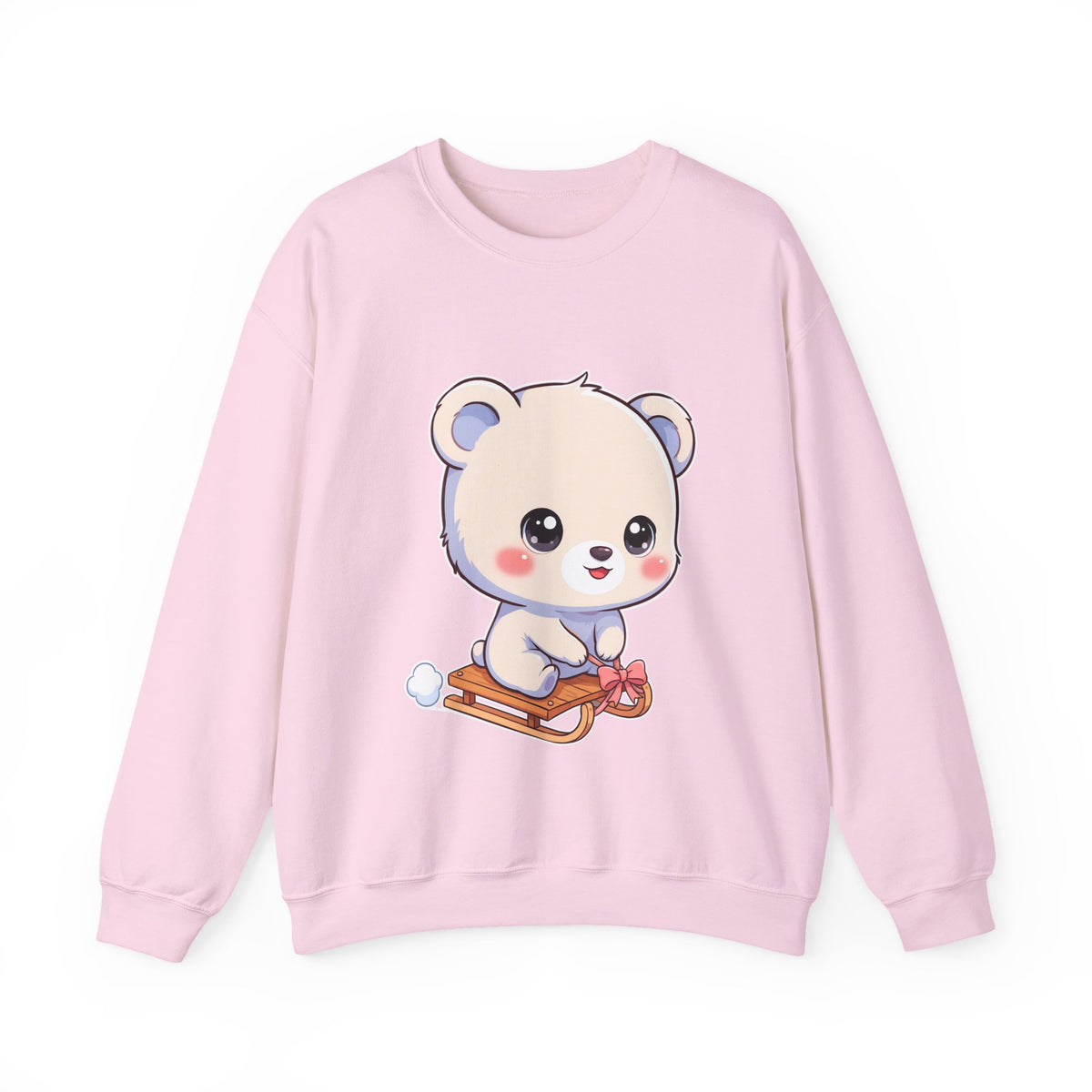 Kawaii Polar Bear Sweatshirt, Cute Sledding Cub Crewneck