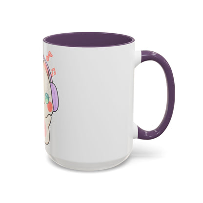 Kawaii Cat Coffee Mug, Music Lover Accent Ceramic Mug