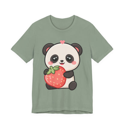 Kawaii Panda Strawberry T-Shirt – Sweet Chibi Animal Tee