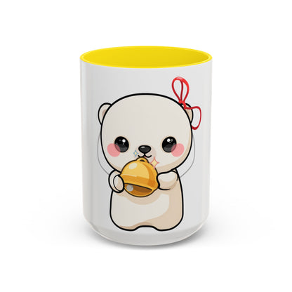 Kawaii Polar Bear Mug, Cute Jingle Bell Accent Coffee Cup