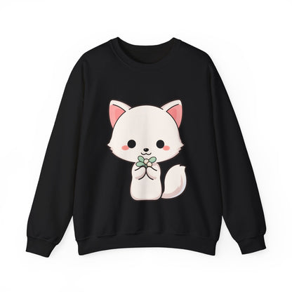 Kawaii Arctic Fox Sweatshirt, Cute Mistletoe Holiday Crewneck