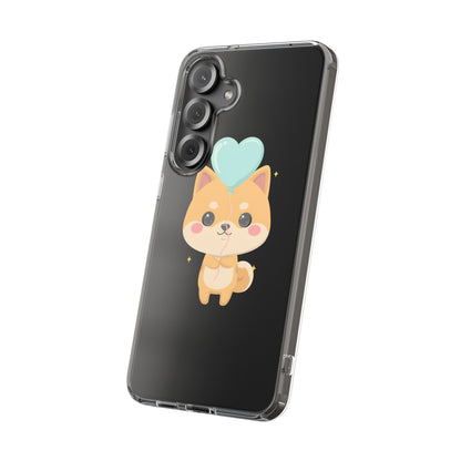 Kawaii Shiba Inu Clear Phone Case with Heart Balloon