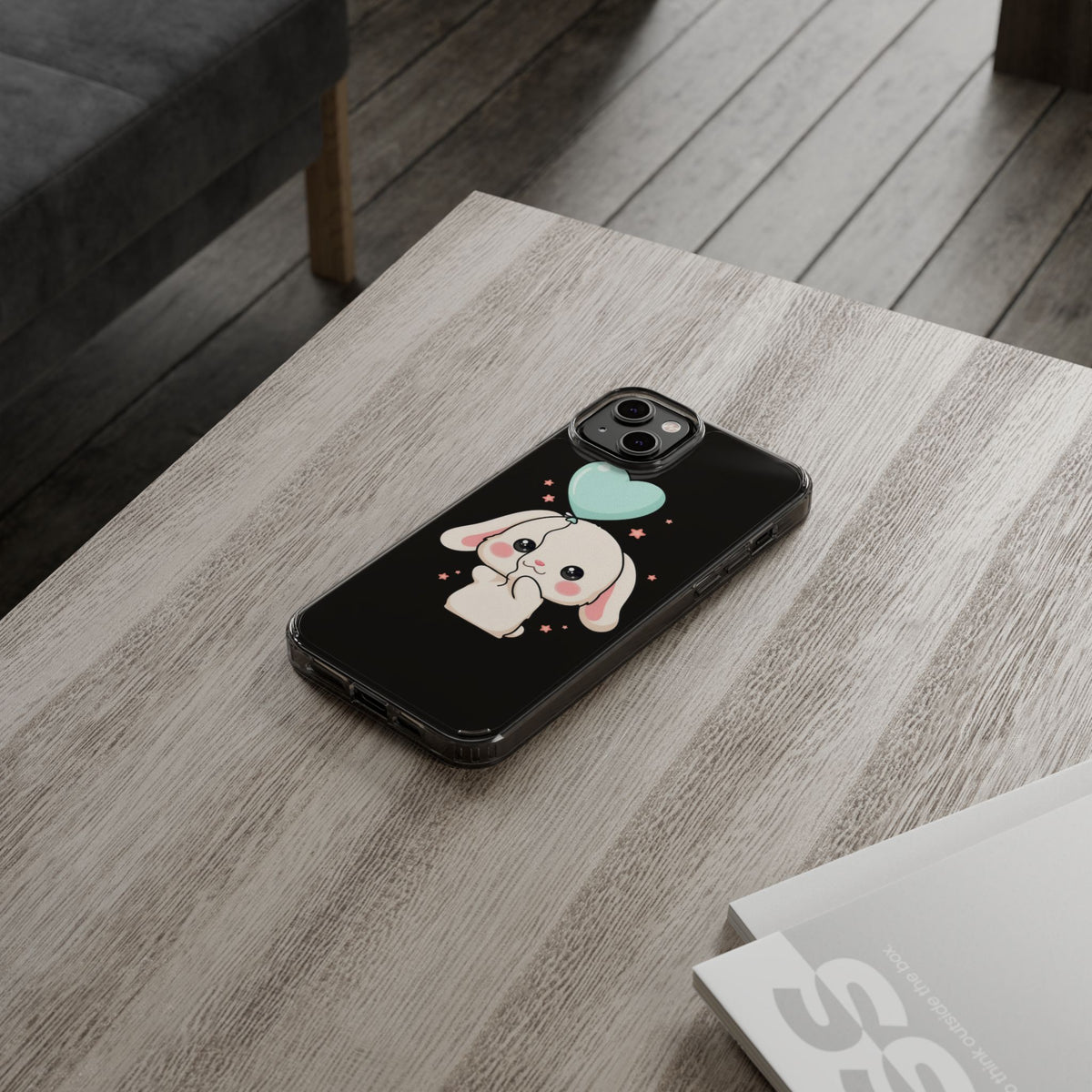 Kawaii Bunny Phone Case with Balloon, Clear Impact-Resistant