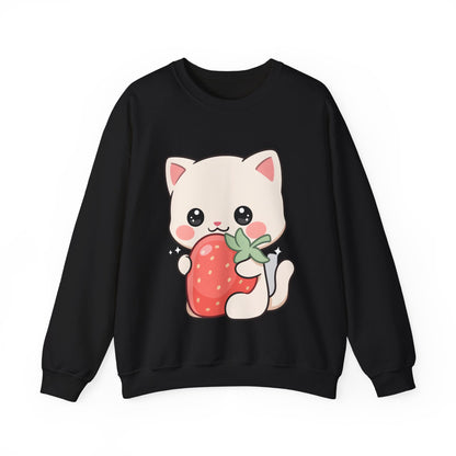 Kawaii Cat Strawberry Sweatshirt, Cute Chibi Crewneck