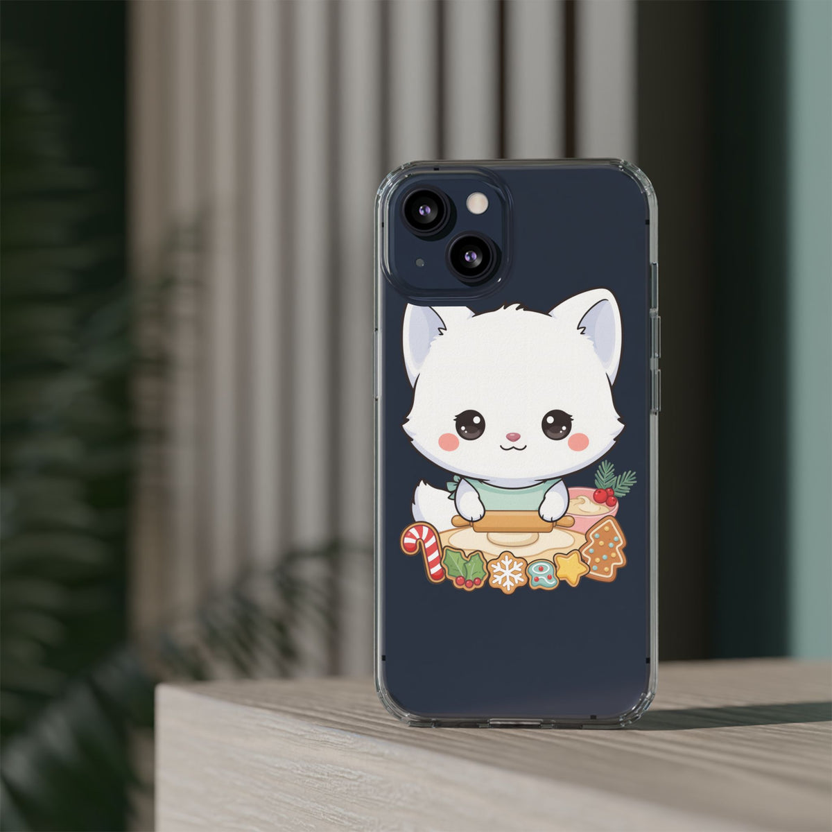 Christmas Fox Clear Phone Case, Kawaii Cookie Baker