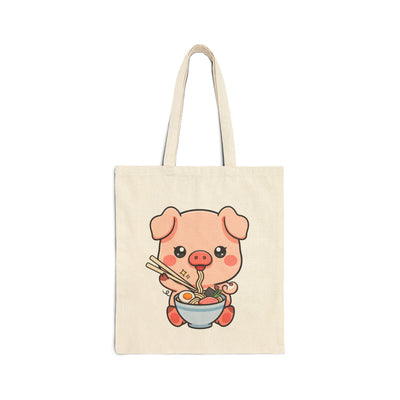 Kawaii Piglet Ramen Tote Bag, Cute Cotton Canvas