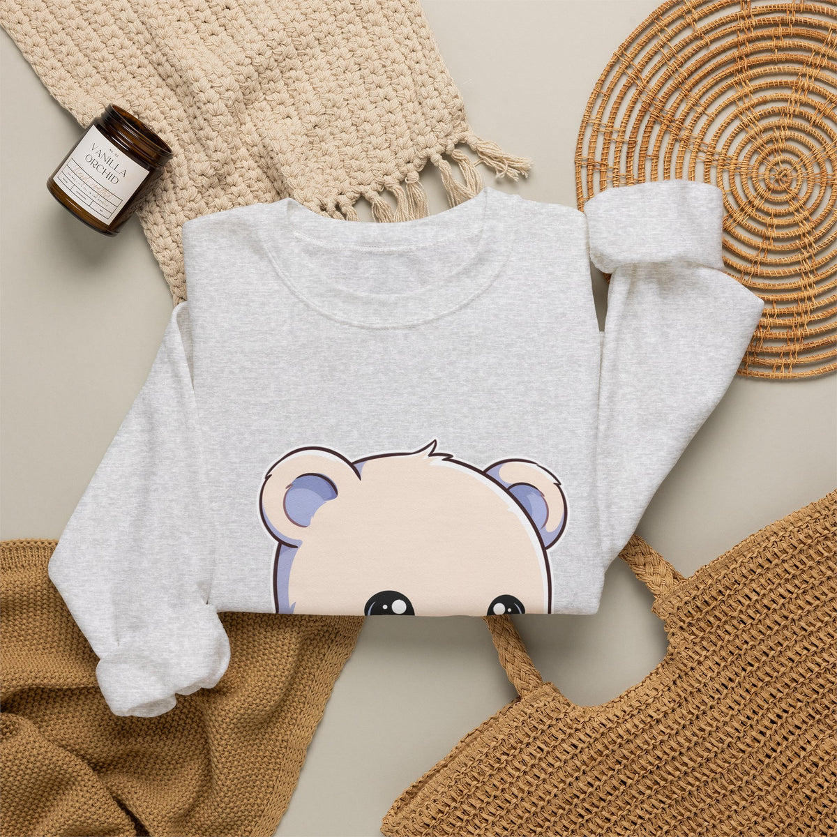 Kawaii Polar Bear Sweatshirt, Cute Sledding Cub Crewneck