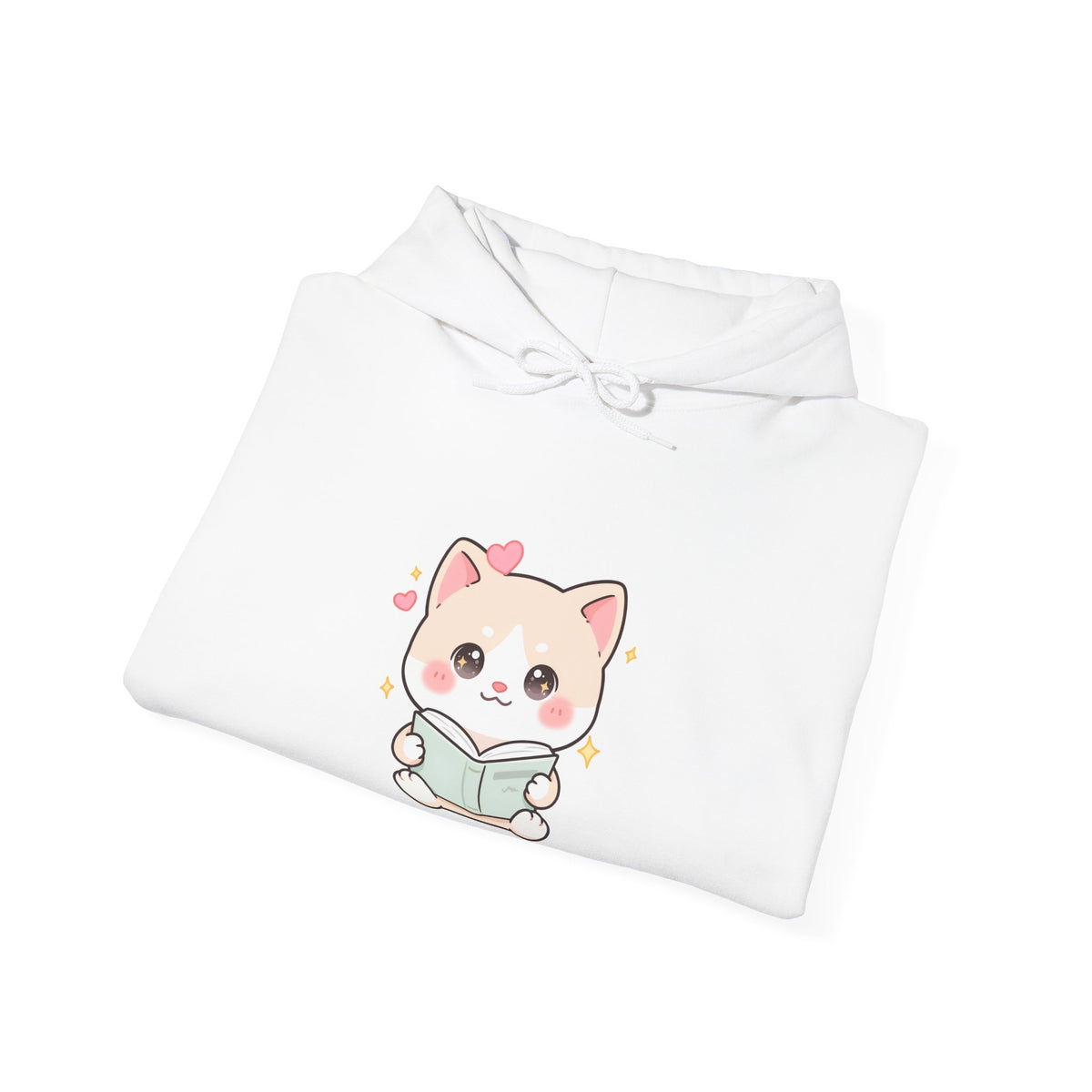 Kawaii Cat Reading Hoodie for Cozy Book Lovers