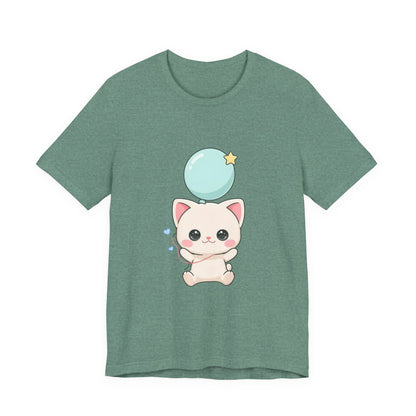 Kawaii Cat Balloon T-Shirt, Cute Chibi Kitty Tee