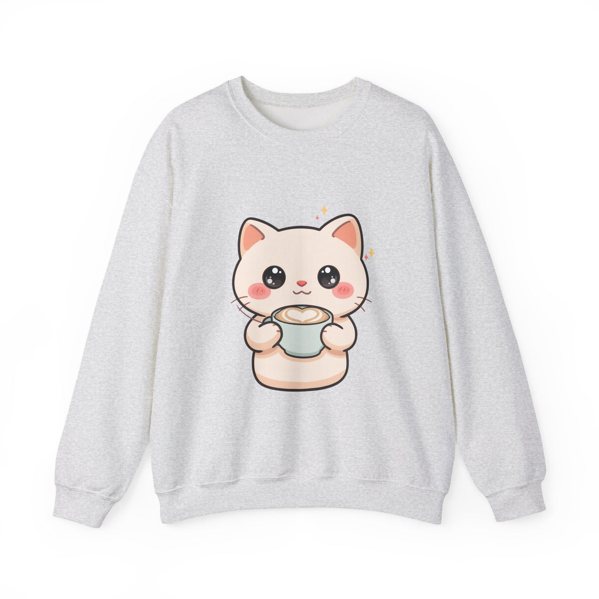 Kawaii Latte Cat Sweatshirt, Cute Chibi Coffee Cat Crewneck