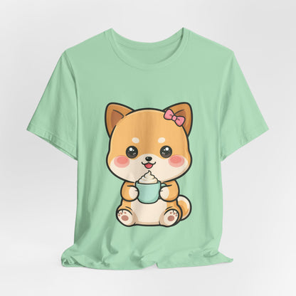Kawaii Shiba Inu Coffee T-Shirt, Cute Latte Lover Tee