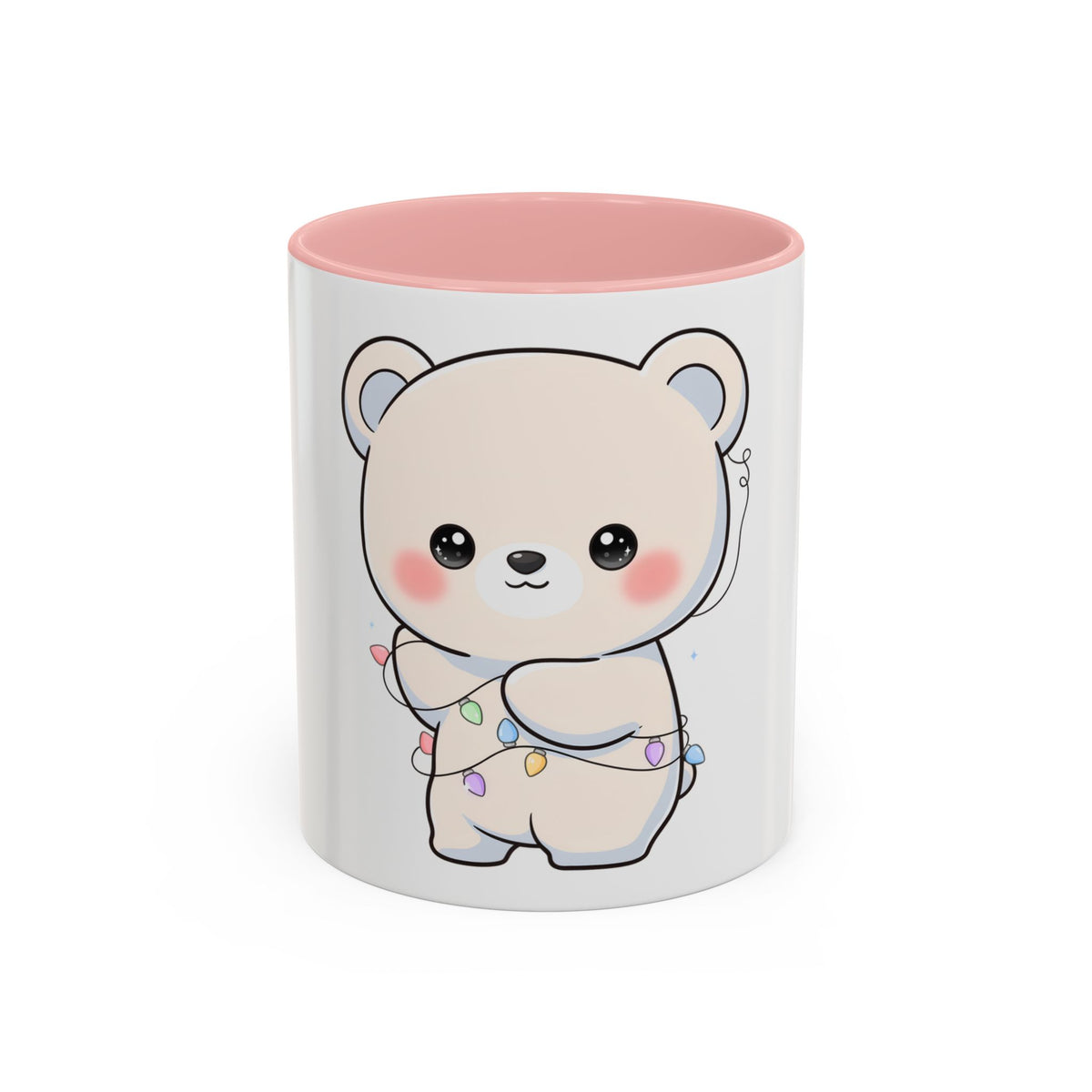 Kawaii Polar Bear Mug, Festive Holiday Gift