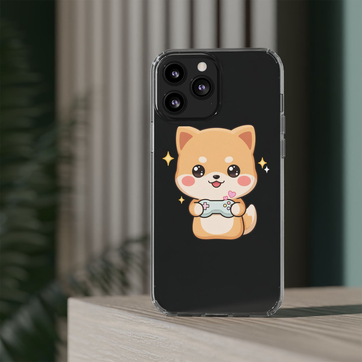 Kawaii Shiba Inu Gamer Phone Case, Clear Impact-Resistant