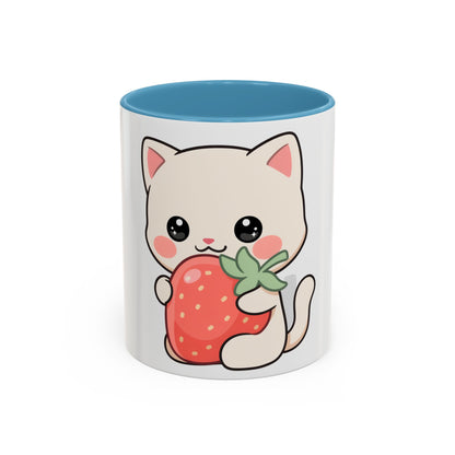 Kawaii Cat Strawberry Accent Coffee Mug