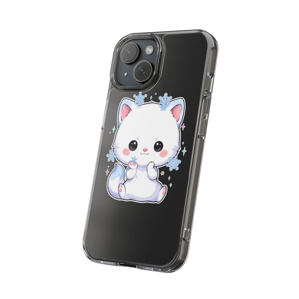 Kawaii Arctic Fox Phone Case, Cute Snowflake Clear Case