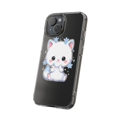 Kawaii Arctic Fox Phone Case, Cute Snowflake Clear Case