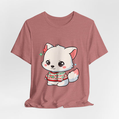 Kawaii Arctic Fox Christmas T-Shirt for Cute Holiday Fans