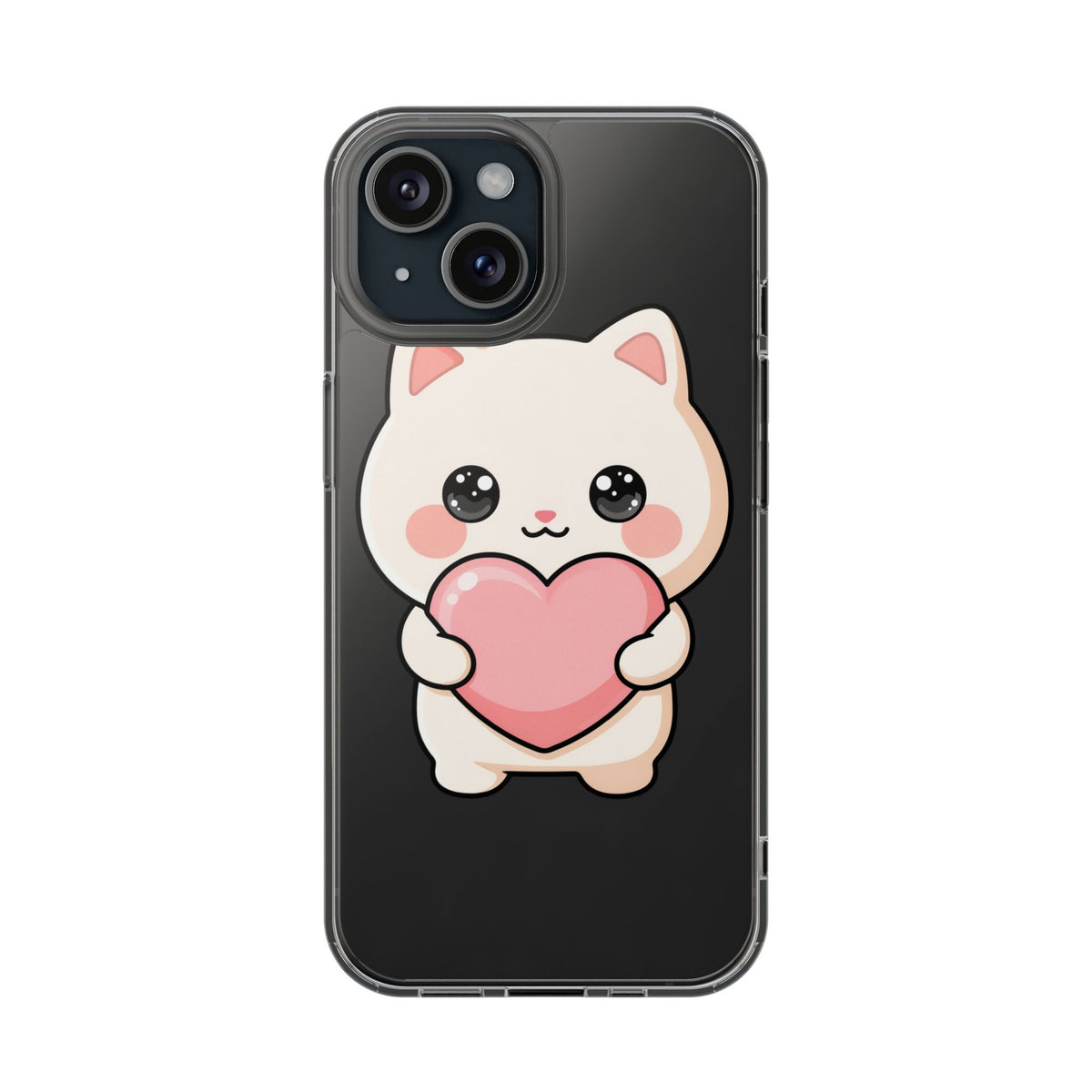 Kawaii Cat Phone Case with Heart, Clear Impact-Resistant