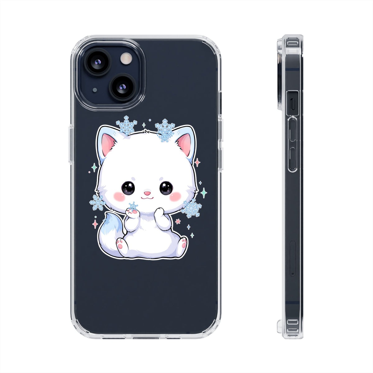 Kawaii Arctic Fox Phone Case, Cute Snowflake Clear Case