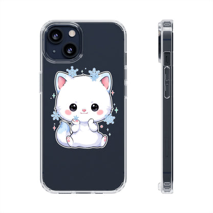 Kawaii Arctic Fox Phone Case, Cute Snowflake Clear Case