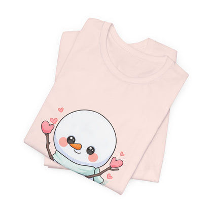 Kawaii Snowman T-Shirt, Cute Winter Sledding Tee