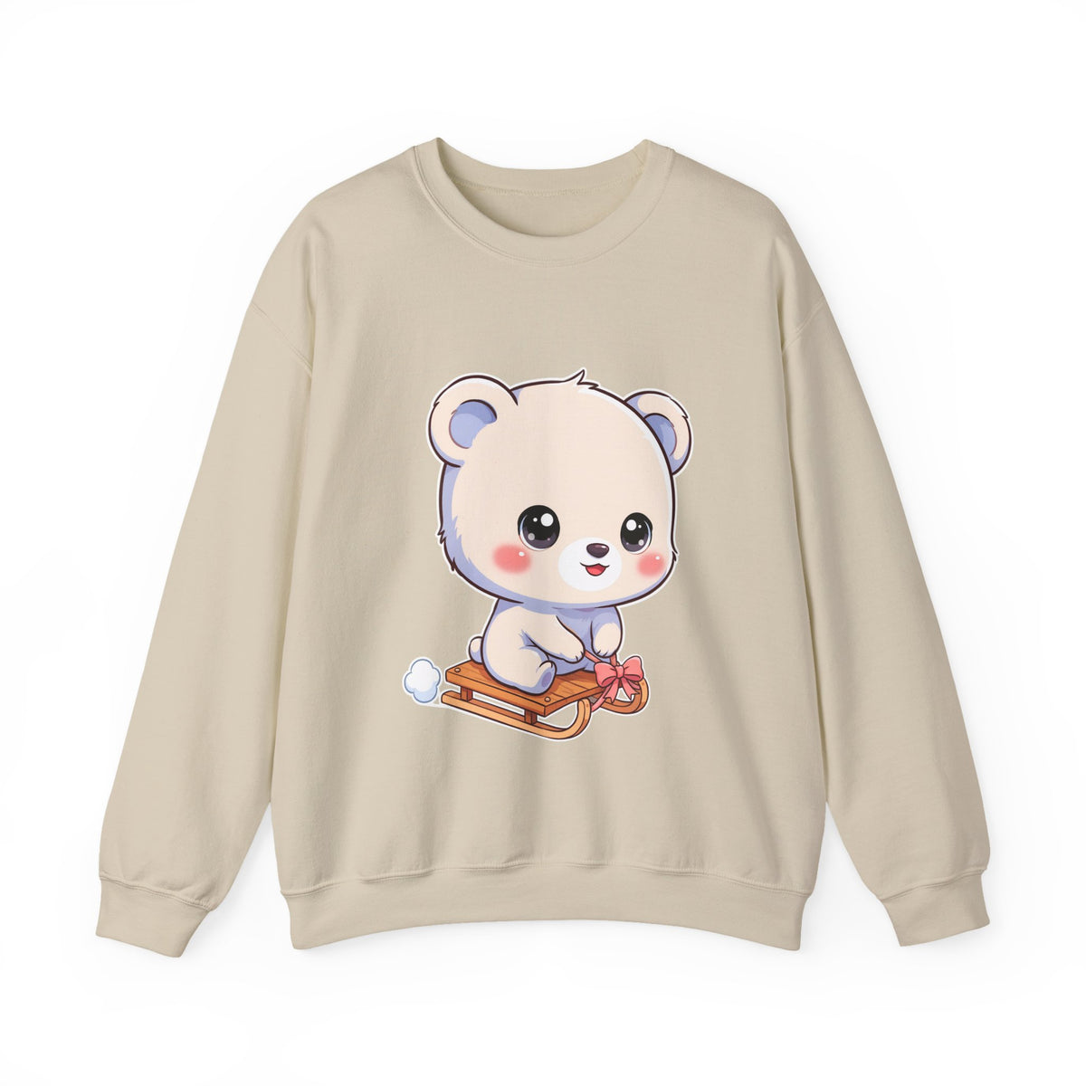 Kawaii Polar Bear Sweatshirt, Cute Sledding Cub Crewneck