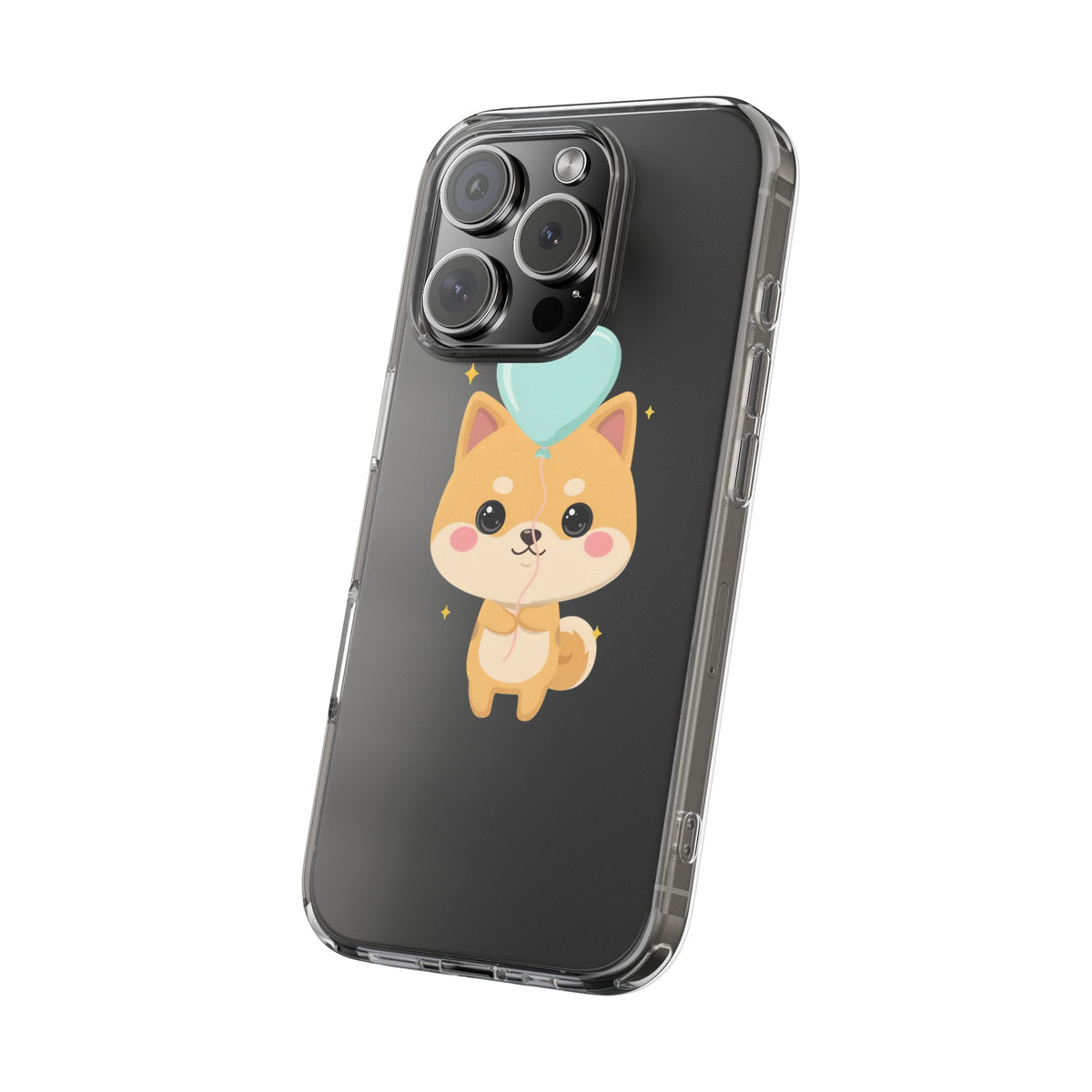 Kawaii Shiba Inu Clear Phone Case with Heart Balloon