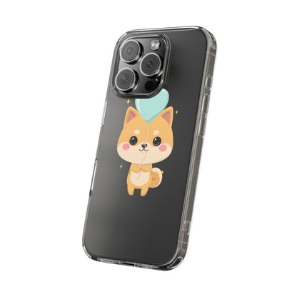 Kawaii Shiba Inu Clear Phone Case with Heart Balloon