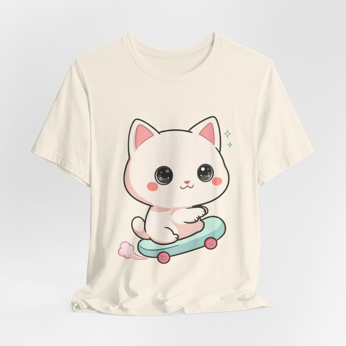 Kawaii Skateboarding Cat T-Shirt – Cute Chibi Kitty Tee