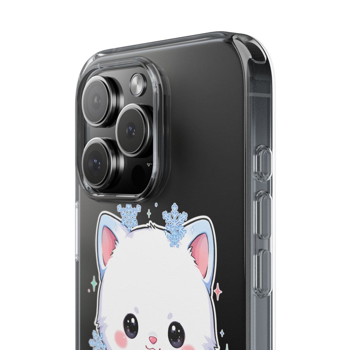 Kawaii Arctic Fox Phone Case, Cute Snowflake Clear Case