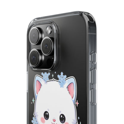 Kawaii Arctic Fox Phone Case, Cute Snowflake Clear Case