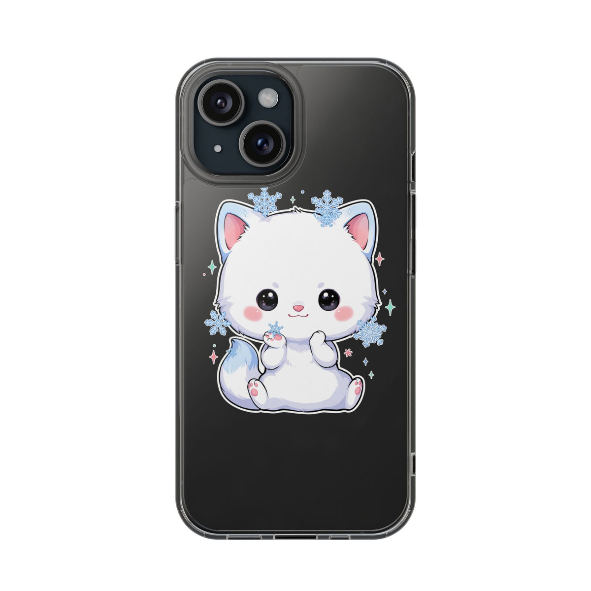 Kawaii Arctic Fox Phone Case, Cute Snowflake Clear Case
