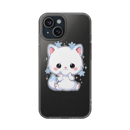 Kawaii Arctic Fox Phone Case, Cute Snowflake Clear Case