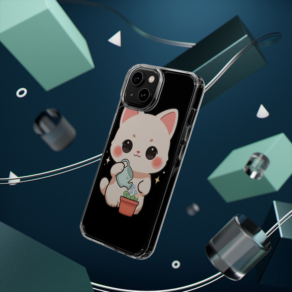 Kawaii Cat Phone Case, Cute Plant Lover Gift