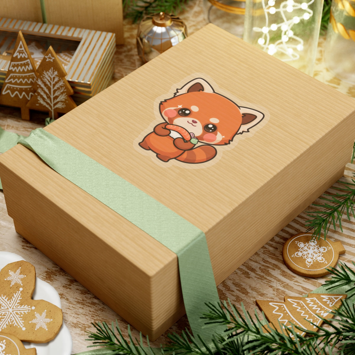 Kawaii Red Panda Sushi Kiss-Cut Sticker Gift