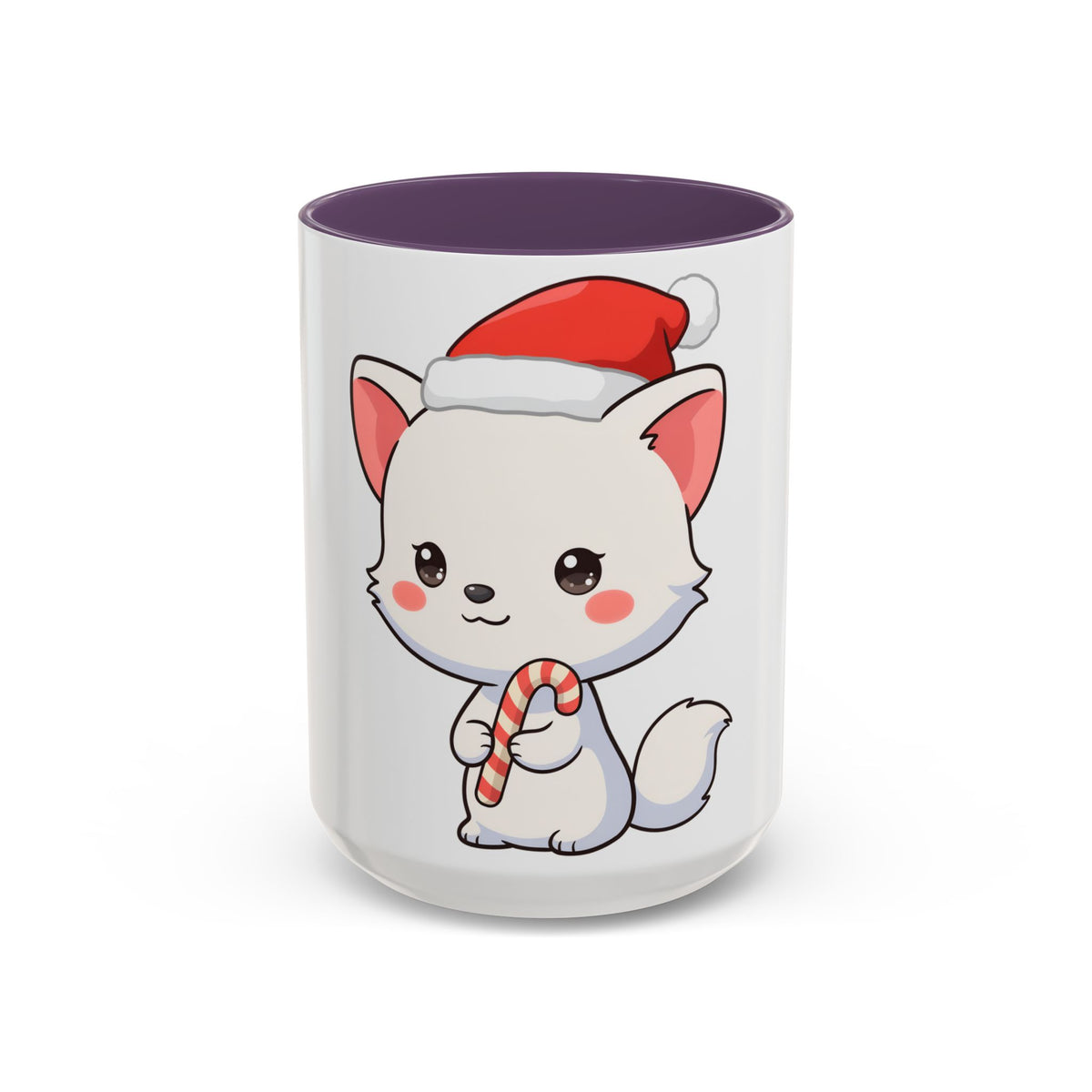 Kawaii Arctic Fox Christmas Mug, Cute Santa Fox Accent Coffee Mug