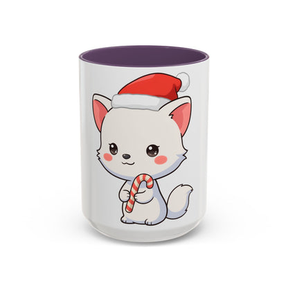 Kawaii Arctic Fox Christmas Mug, Cute Santa Fox Accent Coffee Mug