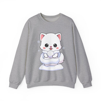 Kawaii Arctic Fox Sweatshirt, Cute Winter Animal Crewneck