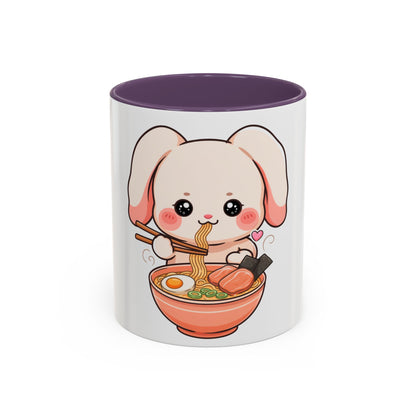 Kawaii Ramen Bunny Accent Coffee Mug, 11 oz or 15 oz