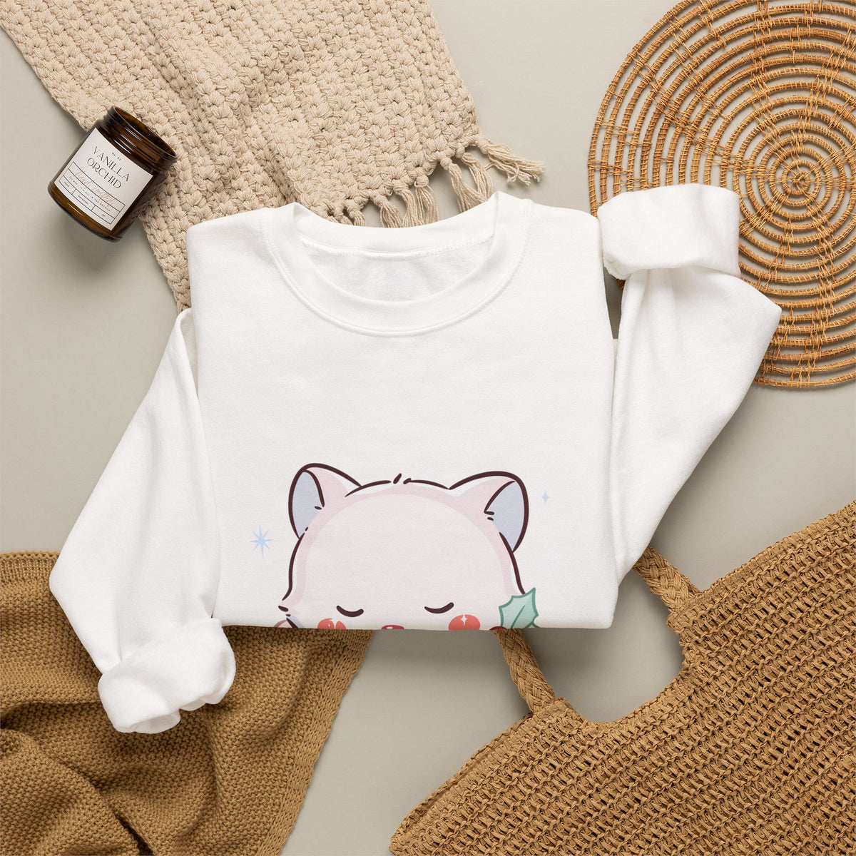 Christmas Fox Sweatshirt, Kawaii Stocking Arctic Fox Gift