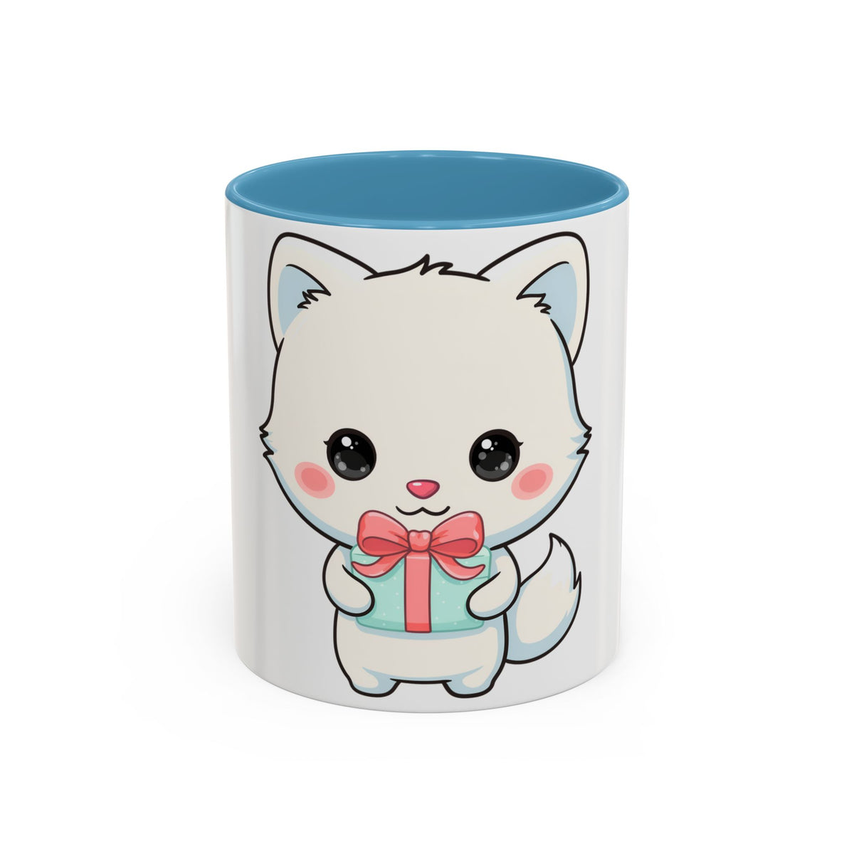 Kawaii Arctic Fox Gift Mug, Cute Holiday Accent Coffee Mug