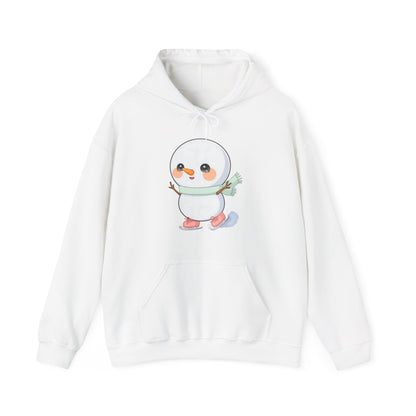 Kawaii Snowman Hoodie, Cute Ice Skating Winter Sweatshirt