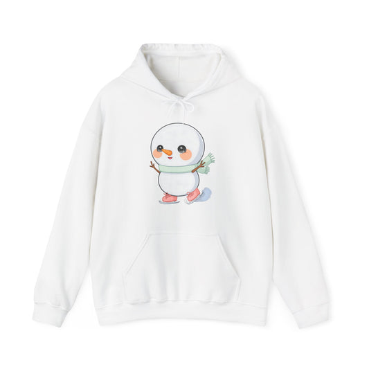 Kawaii Snowman Hoodie, Cute Ice Skating Winter Sweatshirt