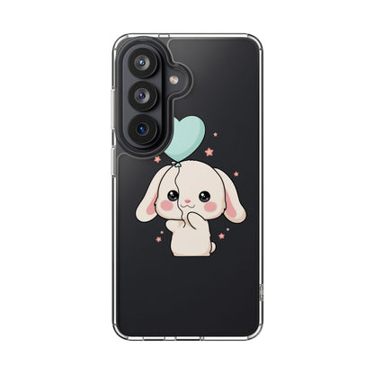 Kawaii Bunny Phone Case with Balloon, Clear Impact-Resistant