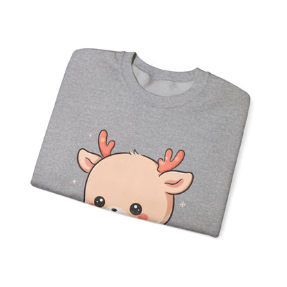 Kawaii Christmas Reindeer Sweatshirt, Cute Holiday Crewneck